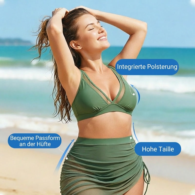 Bikini de Tiro Alto con Malla y Efecto Reductor