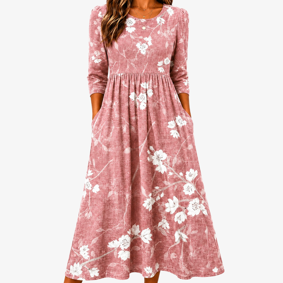 Vestido Midi Grace Blush Bloom con Bolsillos