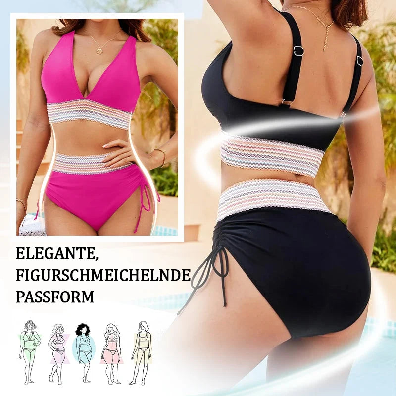 Bikinis de Tiro Alto con Control de Abdomen y Diseño Bicolor