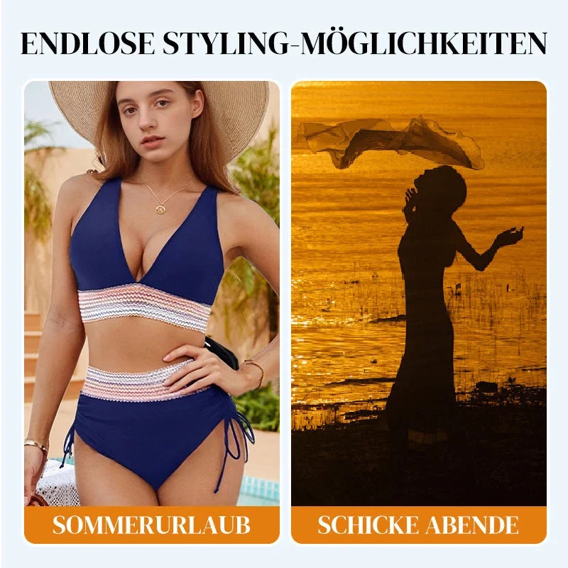 Bikinis de Tiro Alto con Control de Abdomen y Diseño Bicolor