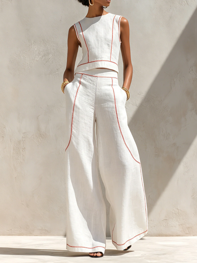 Willeke | Conjunto blanco con top sin mangas y pantalón ancho