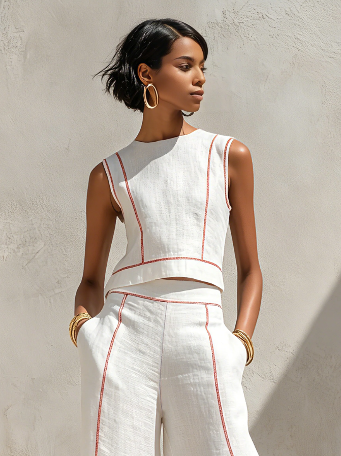 Willeke | Conjunto blanco con top sin mangas y pantalón ancho
