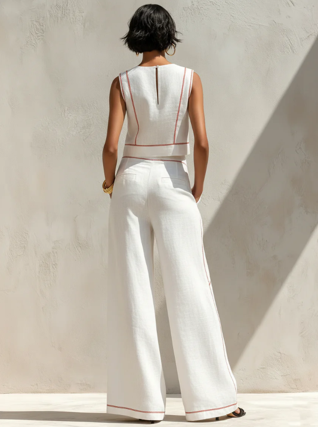 Willeke | Conjunto blanco con top sin mangas y pantalón ancho