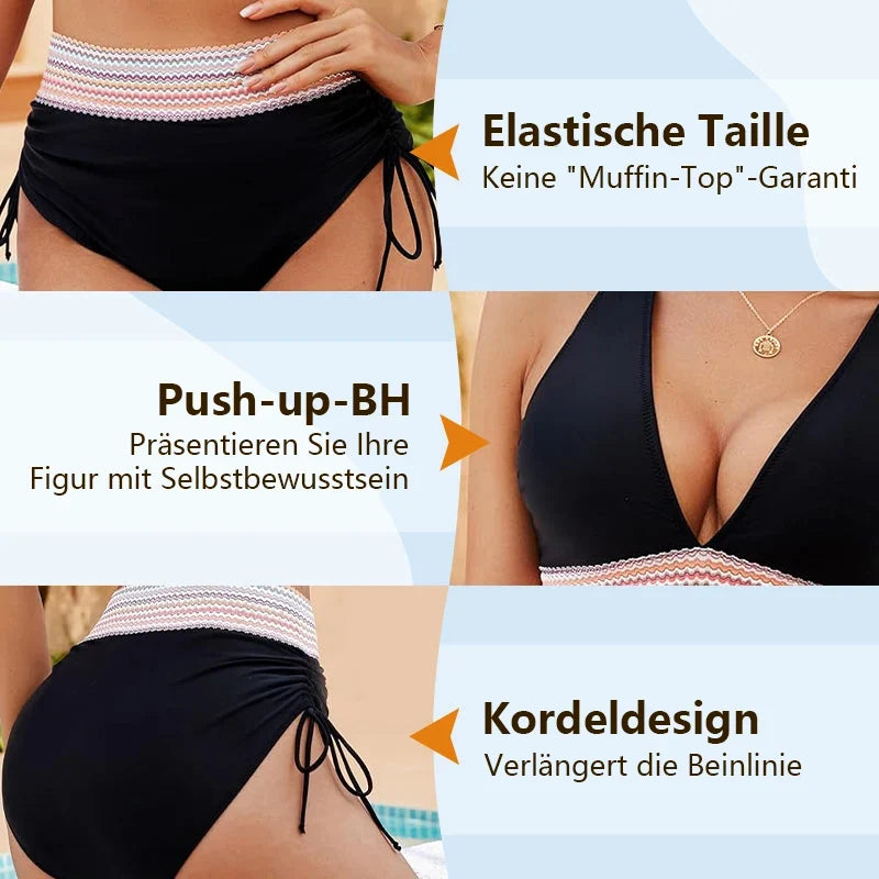 Bikinis de Tiro Alto con Control de Abdomen y Diseño Bicolor