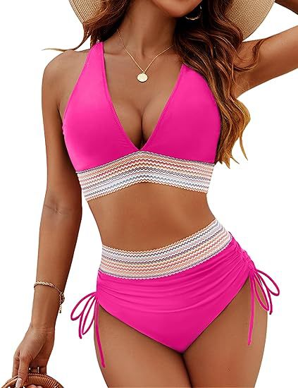Bikinis de Tiro Alto con Control de Abdomen y Diseño Bicolor