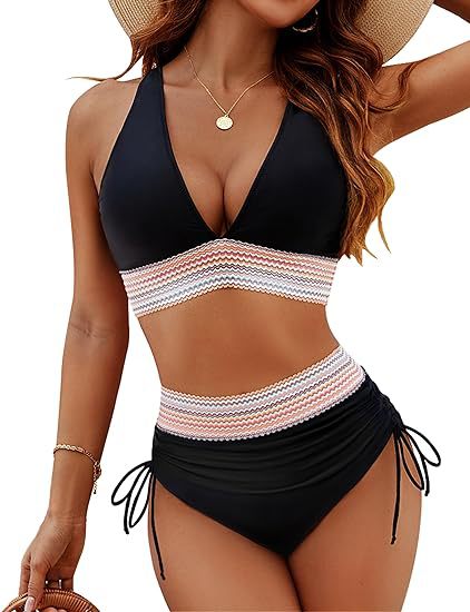 Bikinis de Tiro Alto con Control de Abdomen y Diseño Bicolor