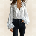 Marjo – Blusa con Encaje Floral y Mangas Farol
