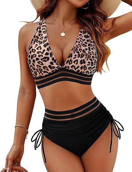 Bikinis de Tiro Alto con Control de Abdomen y Diseño Bicolor