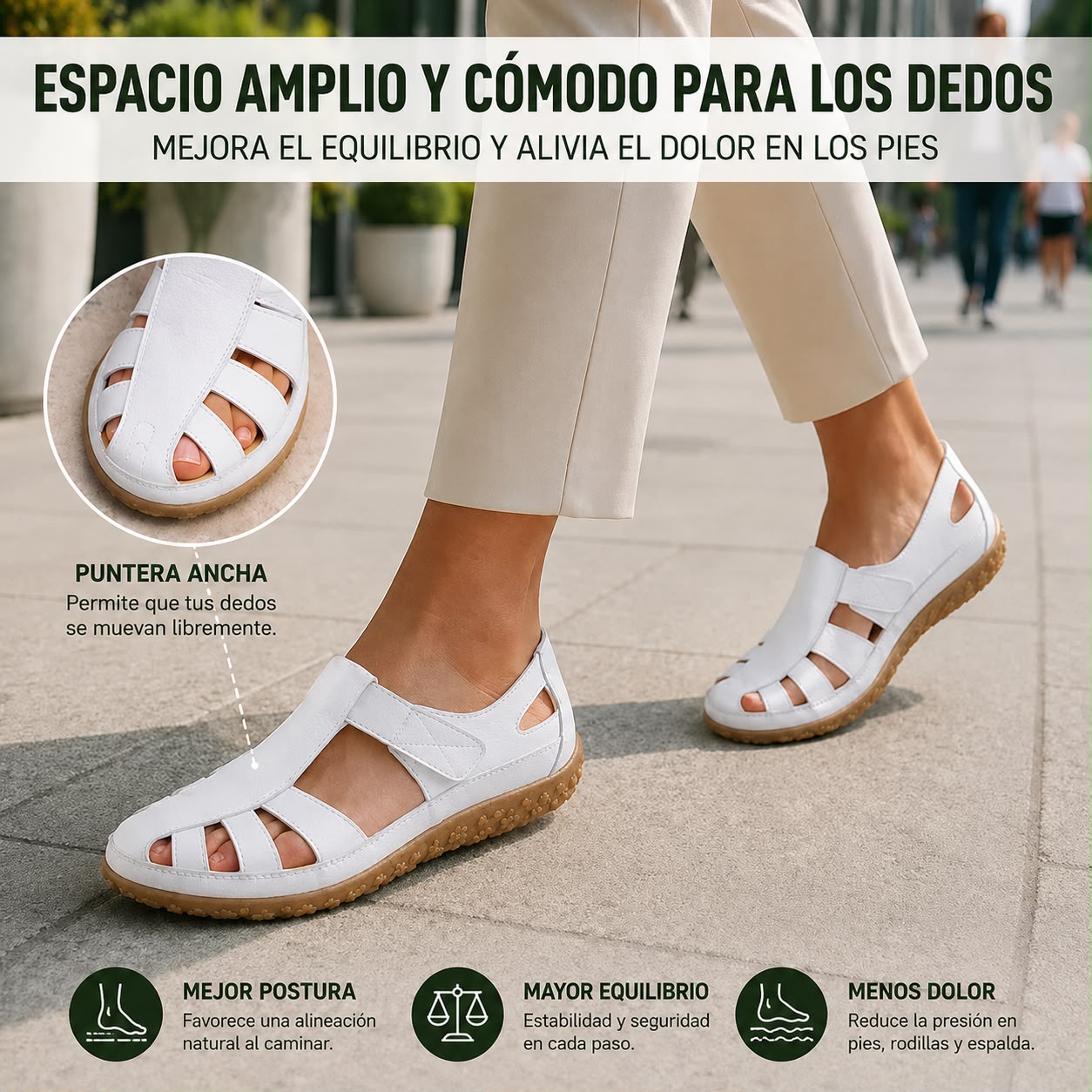 Sandalias cómodas Velora Balance de piel — Premium-Soft · Antideslizantes · Ligerísimas