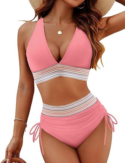 Bikinis de Tiro Alto con Control de Abdomen y Diseño Bicolor