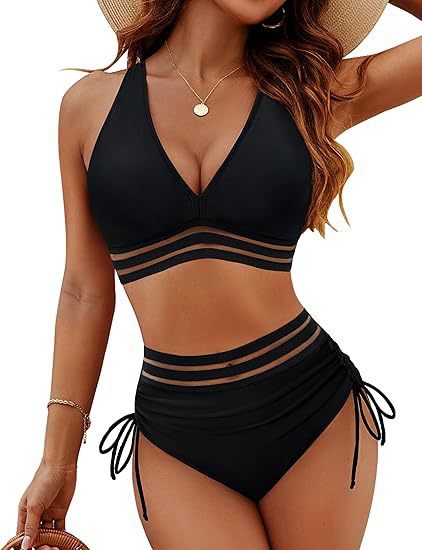 Bikinis de Tiro Alto con Control de Abdomen y Diseño Bicolor