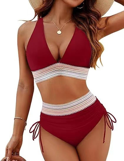 Bikinis de Tiro Alto con Control de Abdomen y Diseño Bicolor