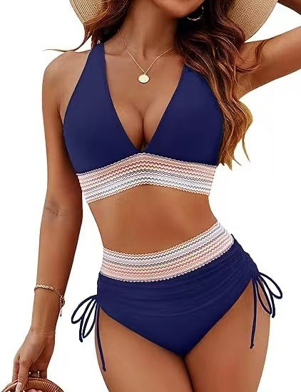Bikinis de Tiro Alto con Control de Abdomen y Diseño Bicolor
