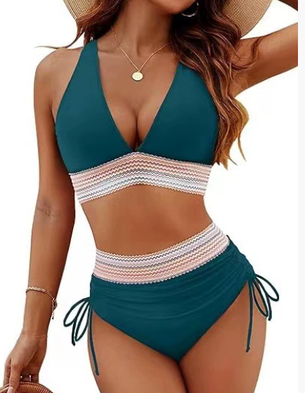 Bikinis de Tiro Alto con Control de Abdomen y Diseño Bicolor