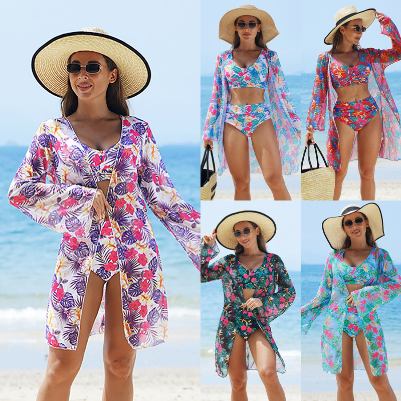 Magia Floreciente del Verano - Bikini de Tres Piezas con Malla para Mujer