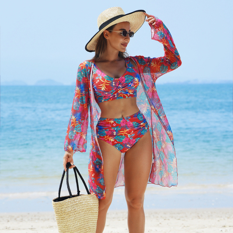 Magia Floreciente del Verano - Bikini de Tres Piezas con Malla para Mujer