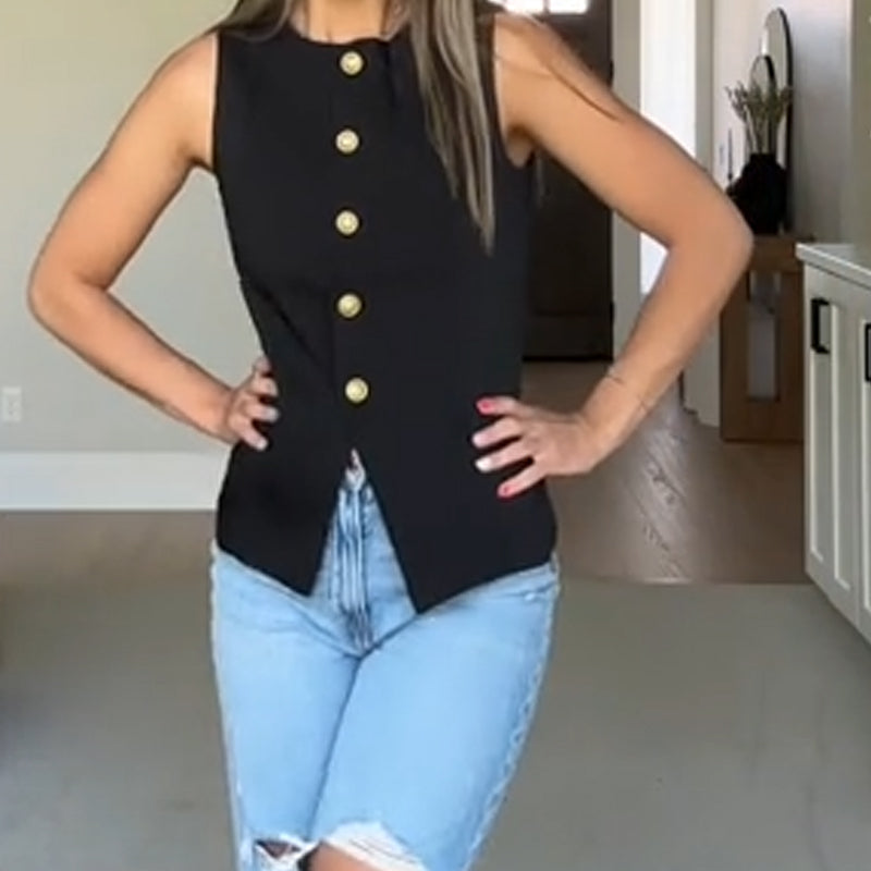 Chaleco de traje para mujer con cuello redondo y botonadura