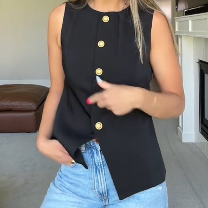 Chaleco de traje para mujer con cuello redondo y botonadura