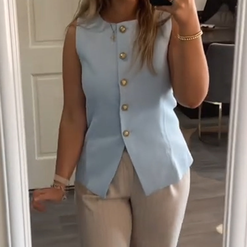 Chaleco de traje para mujer con cuello redondo y botonadura