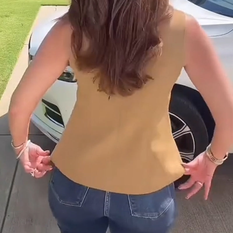 Chaleco de traje para mujer con cuello redondo y botonadura