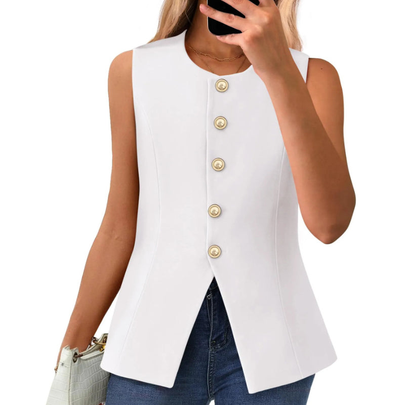 Chaleco de traje para mujer con cuello redondo y botonadura