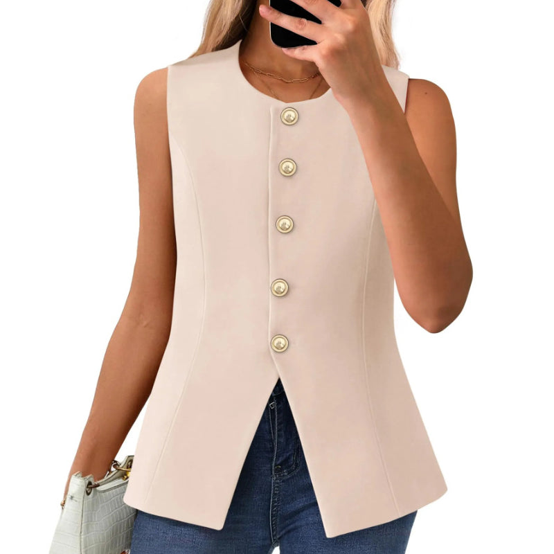 Chaleco de traje para mujer con cuello redondo y botonadura