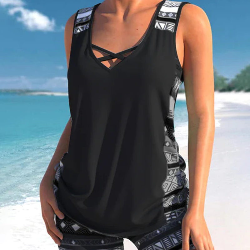 🏖️ Rebajas de Verano 60% Dto. 🏝️🥱Tankini de Dos Piezas – Tiro Alto con Top Bandeau – Ideal para la Playa 👙