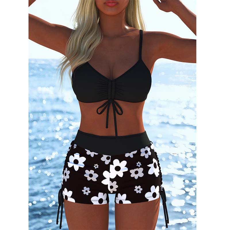 Bikini Set para Mujer – Top con Cordón y Boyshorts, Varios Diseños🩱 Para Playa y Piscina