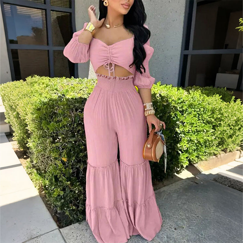 Conjunto de Crop Top y Pantalón Acampanado para Mujer – Casual, Cómodo y Perfecto para Verano, Día a Día y Tiempo Libre