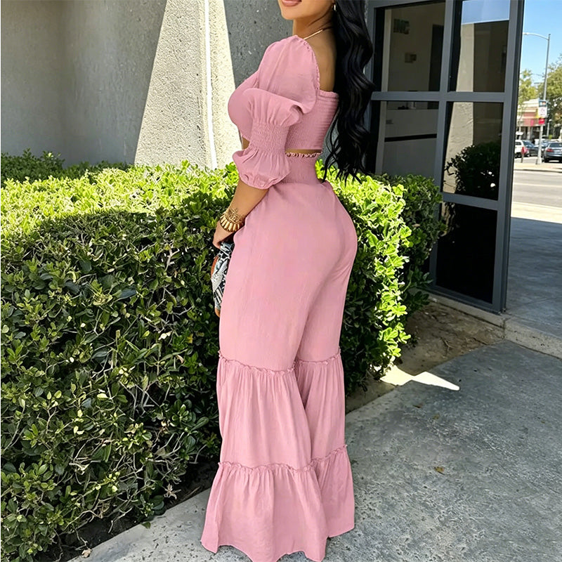 Conjunto de Crop Top y Pantalón Acampanado para Mujer – Casual, Cómodo y Perfecto para Verano, Día a Día y Tiempo Libre