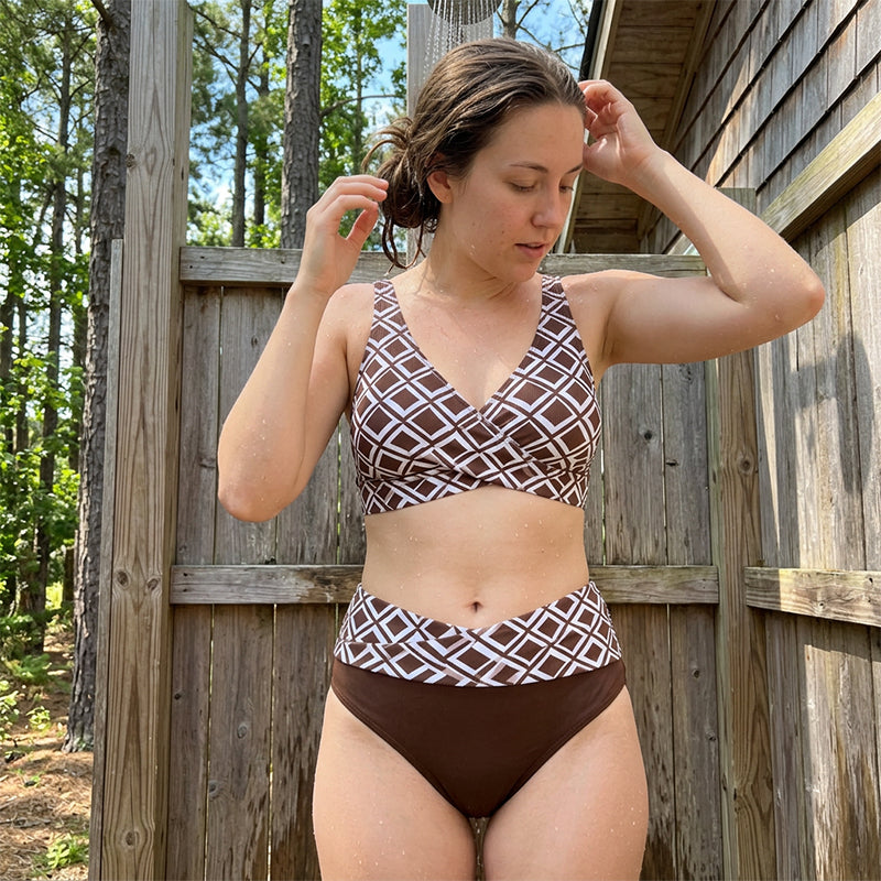 Bikini de Dos Piezas de Tiro Alto para Mujer 🌊
