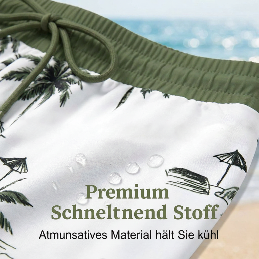 🏖️ Rebajas de Verano 60% Dto. 🏝️👙Set de Baño 3 Piezas – Top Tankini, Bikini Halter & Bañador Corto con Estampado de Palmeras, Favorecedor para Playa y Piscina 🏊