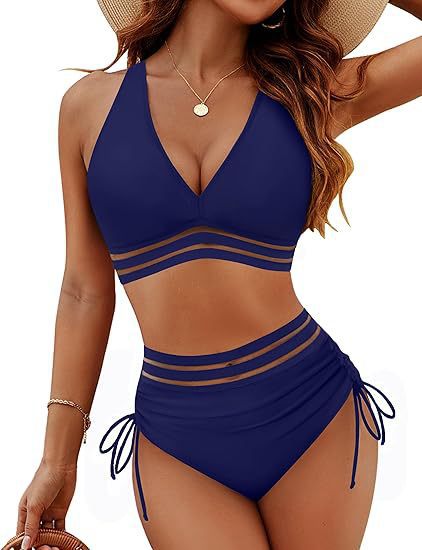 Bikinis de Tiro Alto con Control de Abdomen y Diseño Bicolor